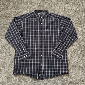 Ariat Shirt Men's L Pro Series Button Up Long Sleeve Plaid Blue Western Cowboy